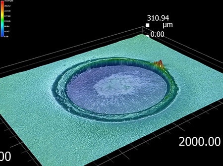 Medición 3D y visualización de la forma 3D de la rebaba (100x)