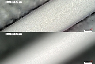 Observación y medición de fibras huecas utilizando microscopios digitales