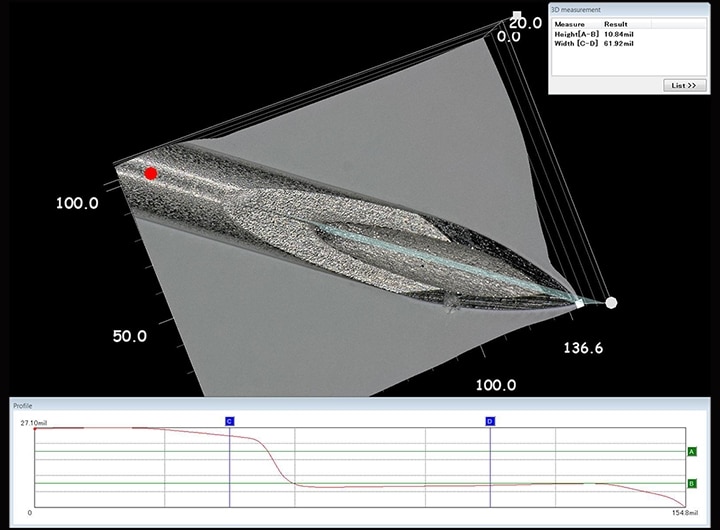 Medición de la forma 3D y del perfil de la punta de una aguja médica